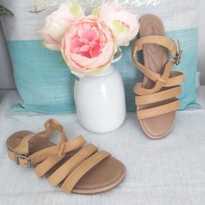 Eddie Bauer leather sandals size 8 tan flats strappy